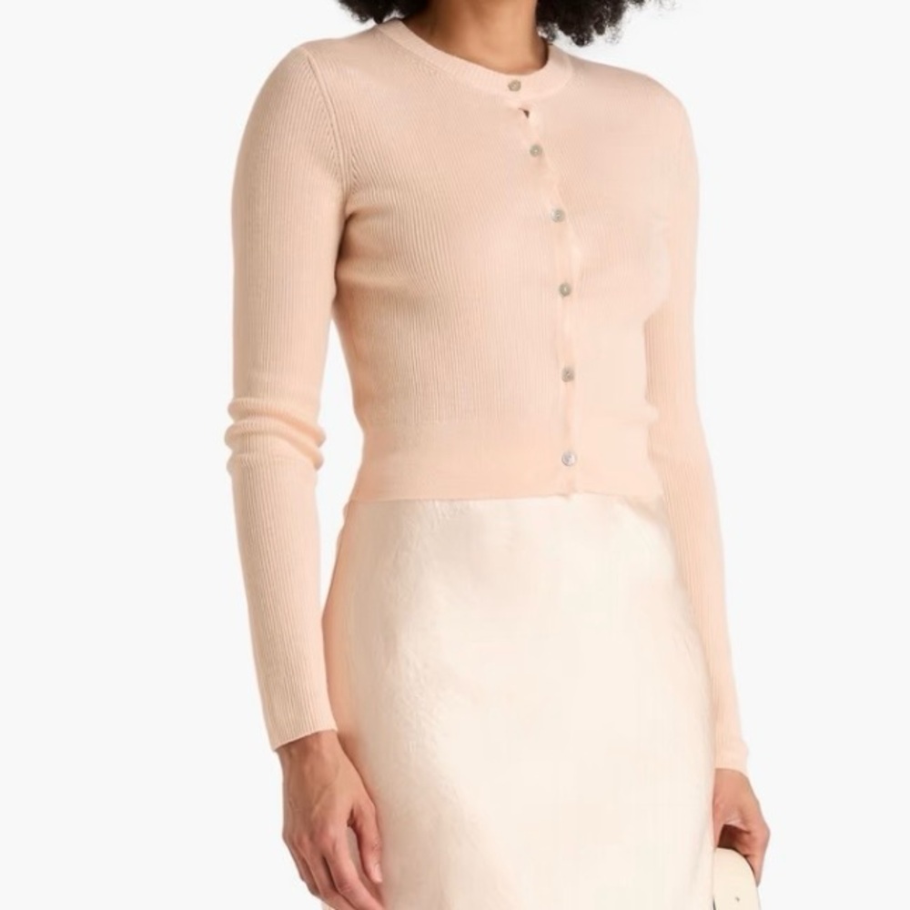 Vince Blush Cashmere and Silk Blend Ribbed Cardigan Sweater size M